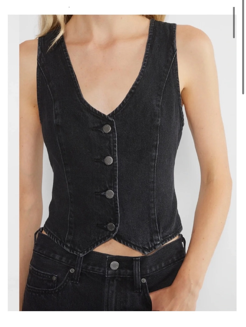Denim Forum Black Washed Denim Button-Front Tank